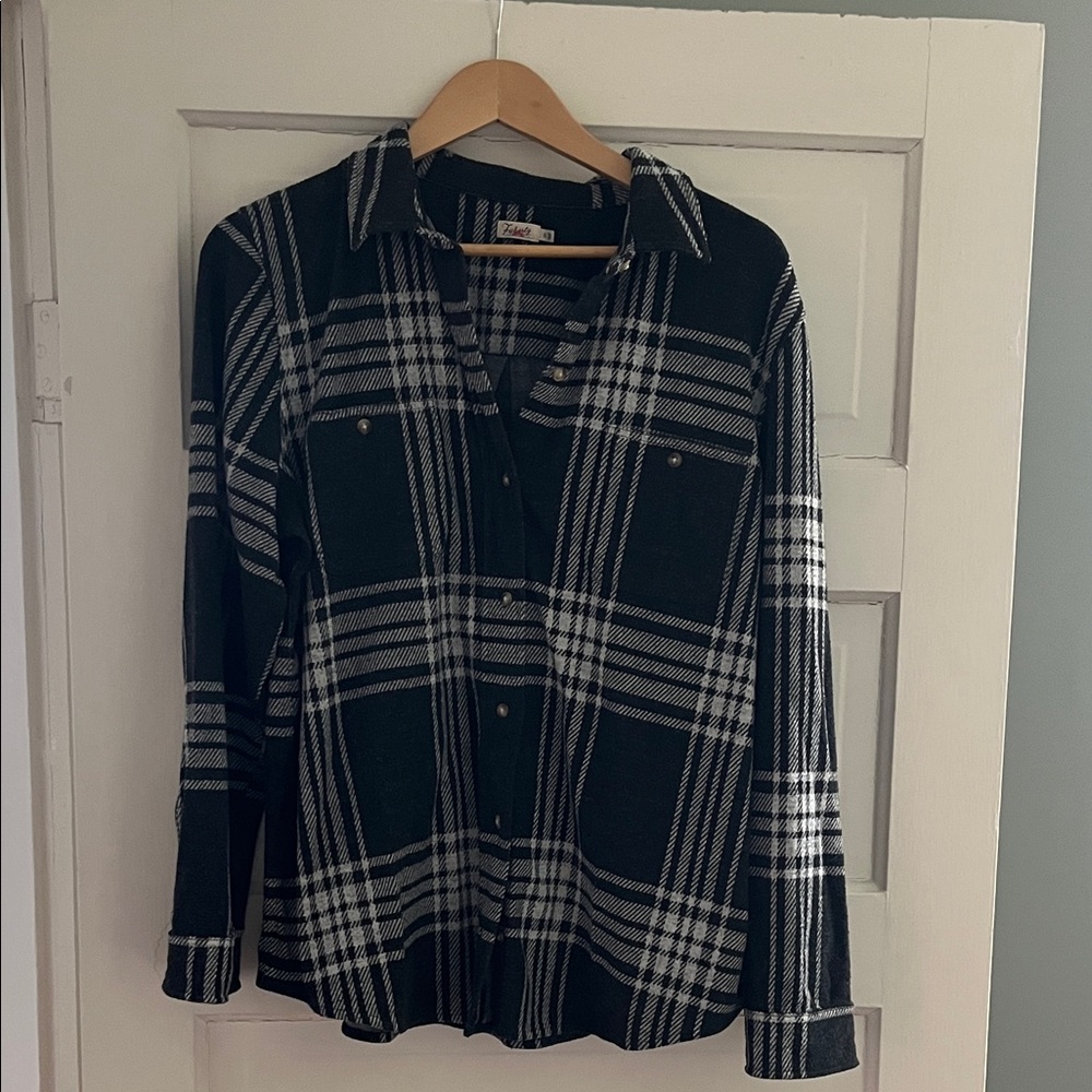 Faherty Charcoal and White Plaid Wool Shirt